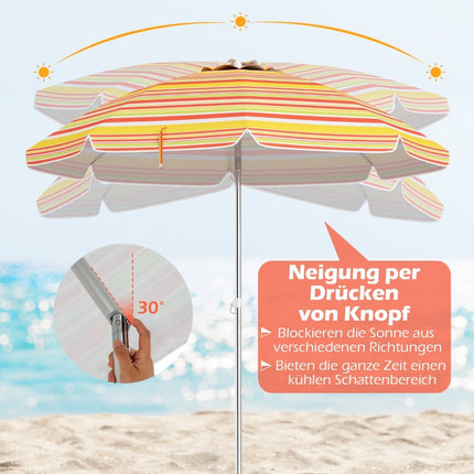 Strandschirm mit Kippfunktion, Anker, Tragetasche – Rot/Gelb