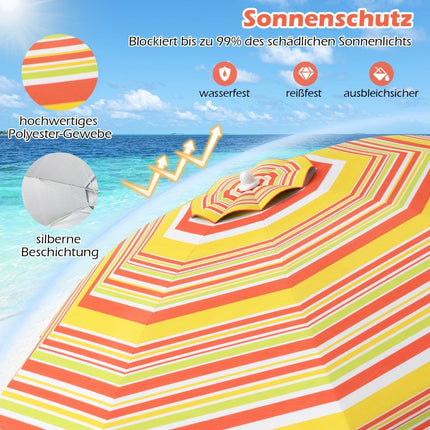 Strandschirm mit Kippfunktion, Anker, Tragetasche – Rot/Gelb