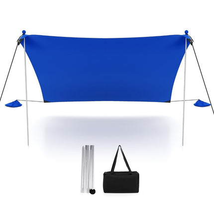 Plážový stan 230 x 200 cm UPF 50+ proti slunci, s kotvami do písku, pytli s pískem a 2 tyčemi, modrá