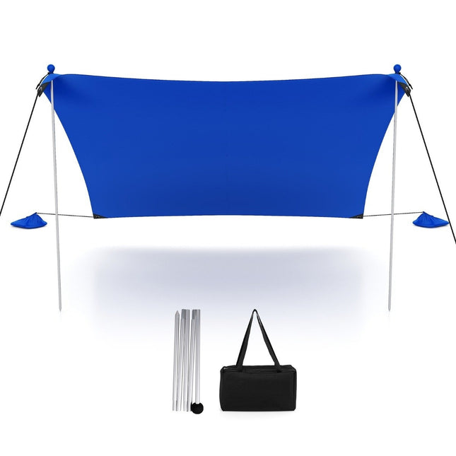 Plážový stan 230 x 200 cm UPF 50+ proti slunci, s kotvami do písku, pytli s pískem a 2 tyčemi, modrá