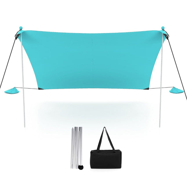 Plážový stan 230 x 200 cm UPF 50+ proti slunci, s kotvami do písku, pytli s pískem a 2 tyčemi, tyrkysová