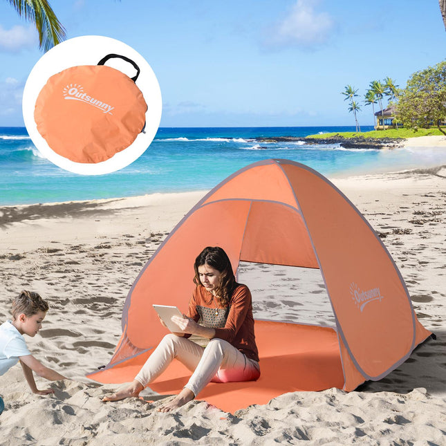 Pop-up plážový stan, automatické rozložení, UV ochrana, oranžový