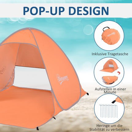 Pop-up plážový stan, automatické rozložení, UV ochrana, oranžový