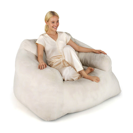 Bean Bag Chair with Velvet Cover, Non-Slip Base, 124x110x68 cm, Beige