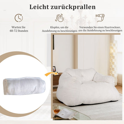 Bean Bag Chair with Velvet Cover, Non-Slip Base, 124x110x68 cm, Beige