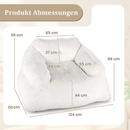 Bean Bag Chair with Velvet Cover, Non-Slip Base, 124x110x68 cm, Beige