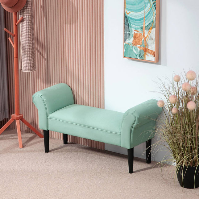 Green upholstered hall bench, 130 kg capacity, 102x36x51 cm