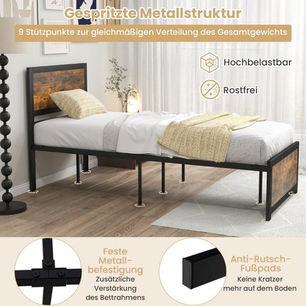 Rám postele 90 x 200 cm, industriální styl, s čelem a roštem