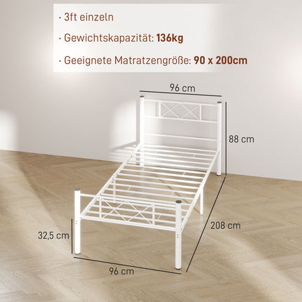 Rám postele ocelový pro matraci 200x90cm, bílá, výška 88cm