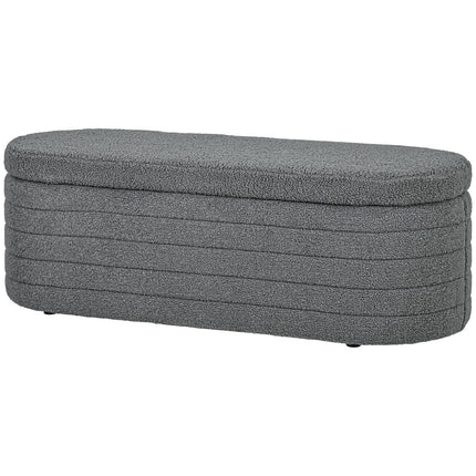 Lavice do ložnice s úložným prostorem, dřevěné nohy, teddy fleece, světle šedá
