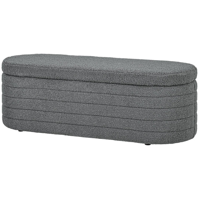 Bedroom bench with storage, wooden legs, teddy fleece, light grey