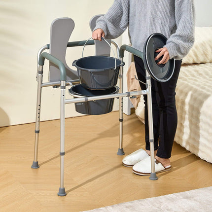 Bedside Commode Chair, Padded Arms, 7-Level, 350 lb