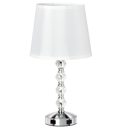 Křišťálová stolní lampa s USB, dotykovým senzorem, E27, bílá/stříbrná