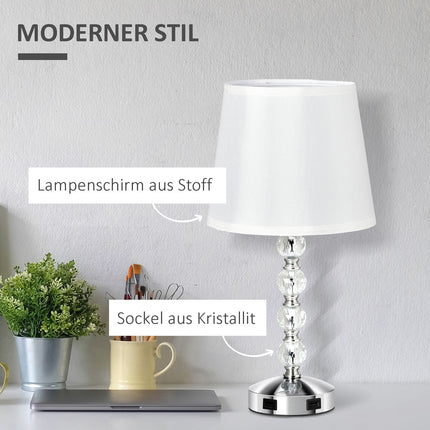 Křišťálová stolní lampa s USB, dotykovým senzorem, E27, bílá/stříbrná