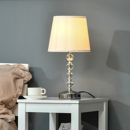 Křišťálová stolní lampa s USB, dotykovým senzorem, E27, bílá/stříbrná
