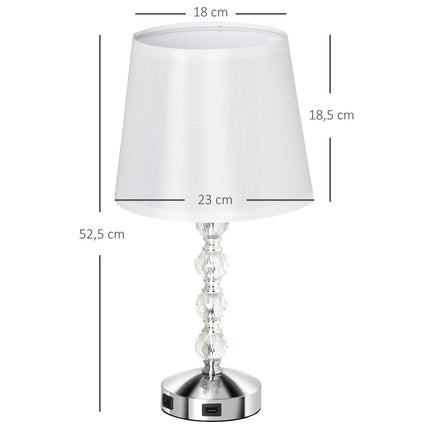 Křišťálová stolní lampa s USB, dotykovým senzorem, E27, bílá/stříbrná