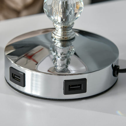 Křišťálová stolní lampa s USB, dotykovým senzorem, E27, bílá/stříbrná