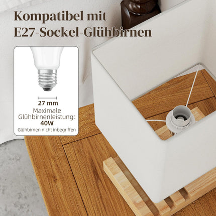 Noční lampička s USB porty, dřevo a textil, bílá