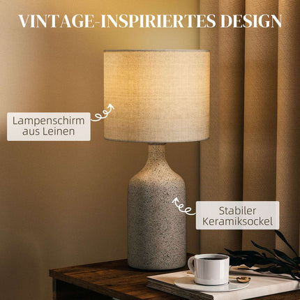 Bedside Table Lamp, Ceramic Base, Linen Shade, 22x45 cm