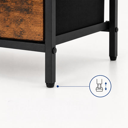 Bedside Table with 2 Fabric Drawers and Shelves, MDF/Metal