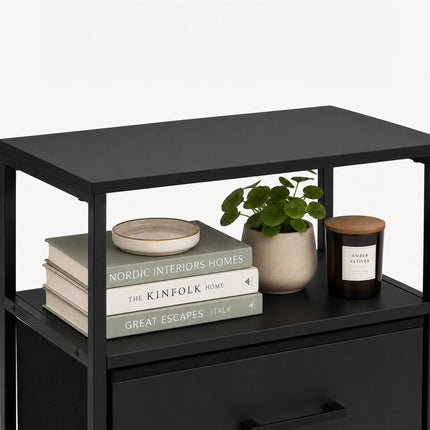 Bedside Table with 2 Fabric Drawers and Shelves, MDF & Metal