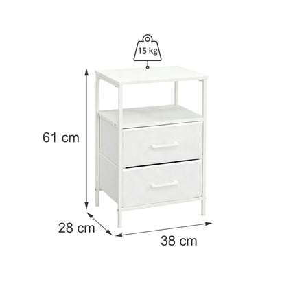 Bedside Table with 2 Fabric Drawers and Shelves, MDF & Metal
