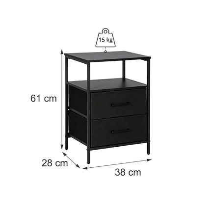 Bedside Table with 2 Fabric Drawers and Shelves, MDF & Metal