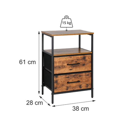 Bedside Table with 2 Fabric Drawers and Shelves, MDF/Metal