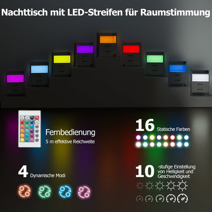 Noční stolek s LED osvětlením, nabíjecí stanicí a 2 zásuvkami