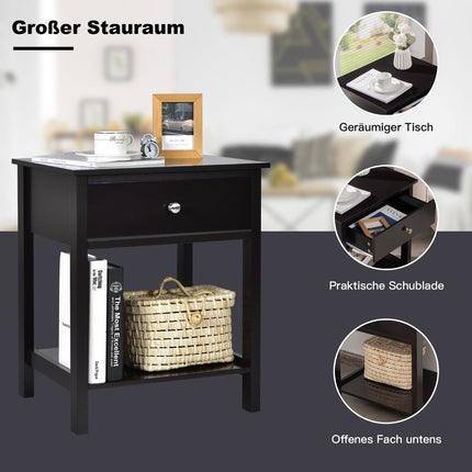 Nachttisch 2-stöckig Nachtkommode Modern Nachttisch mit Schublade Schwarz