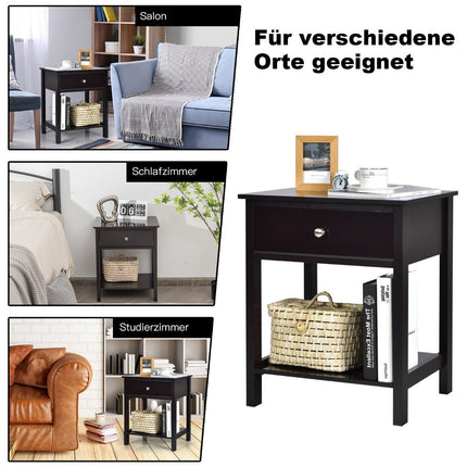 Nachttisch 2-stöckig Nachtkommode Modern Nachttisch mit Schublade Schwarz