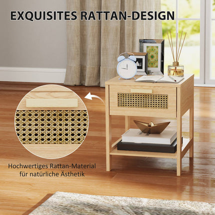 Ratanový noční stolek se zásuvkou a policí, 40 x 40 x 48.4 cm