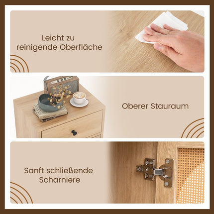 Bedside table rattan with door & drawer Boho side table with adjustable shelf 40 x 30 x 91cm natural