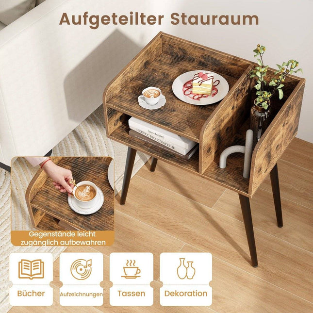Bedside table side table with open compartment sofa table with metal support legs 50 x 32 x 58 cm rustic brown 1 piece