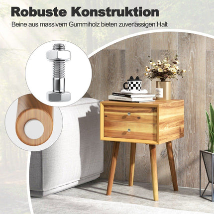 Bedside table with 2 drawers Compact wooden coffee table 40 x 40 x 59.5 cm natural