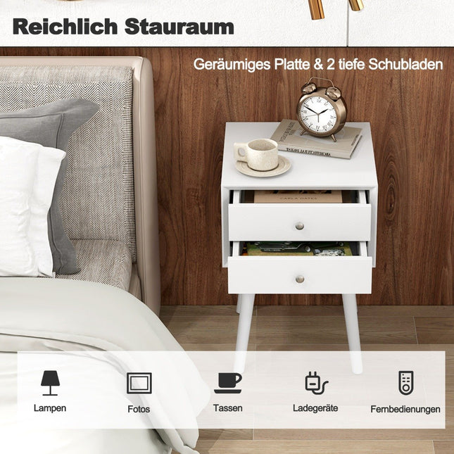 Bedside table with 2 drawers Small wooden side table 40 x 40 x 59.5 cm white