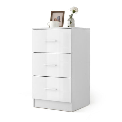 Bedside table with 3 drawers high gloss nightstand 37.1 x 34.2 x 66.5 cm white