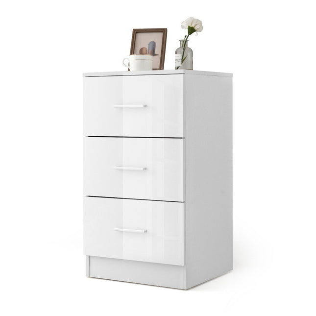 Noční stolek se 3 zásuvkami, vysoký lesk 37.1 x 34.2 x 66.5 cm, bílá