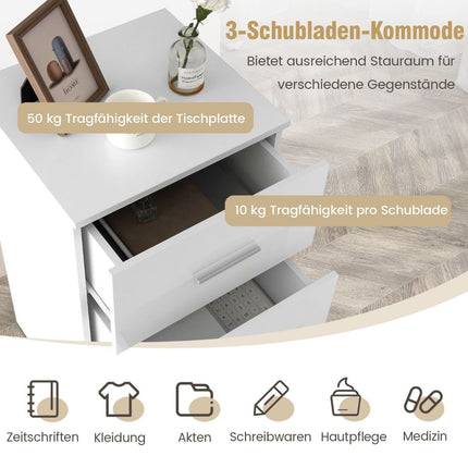Bedside table with 3 drawers high gloss nightstand 37.1 x 34.2 x 66.5 cm white
