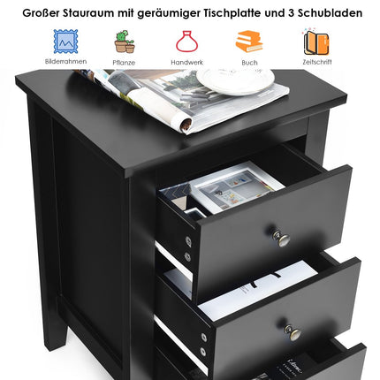 Noční stolek se 3 zásuvkami k boxspring posteli 46 x 37 x 65 cm, černá