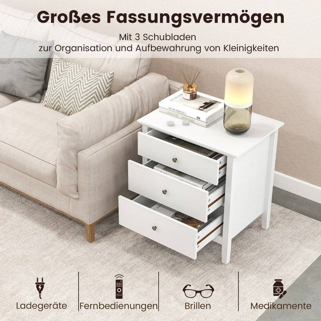 Bedside table with 3 drawers nightstand for box spring bed 56 x 45 x 66 cm white