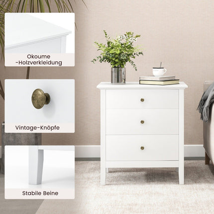 Noční stolek se 3 zásuvkami k boxspring posteli 56 x 45 x 66 cm, bílá