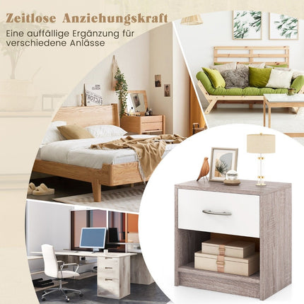 Bedside table with drawer Small side table with open compartment 38.5 x 28 x 40.5 cm light gray + white