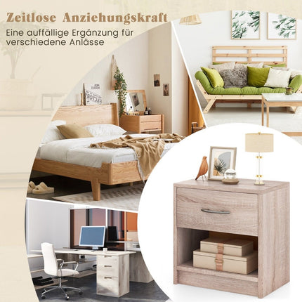 Bedside table with drawer Small side table with open compartment 38.5 x 28 x 40.5 cm natural