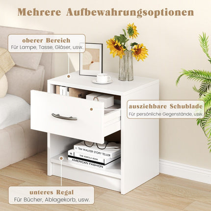 Bedside table with drawer Small side table with open compartment 38.5 x 28 x 40.5 cm white