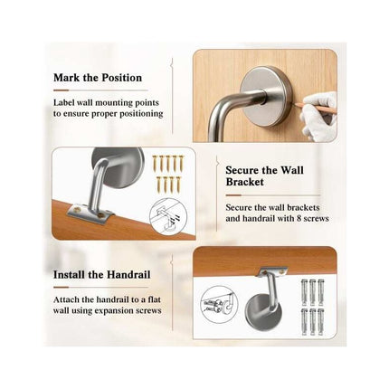 Beech Wood Stair Handrail 100 cm with Wall Brackets, 40 mm Diameter, 200 kg Load