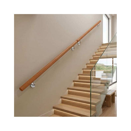Beech Wood Stair Handrail 100 cm with Wall Brackets, 40 mm Diameter, 200 kg Load