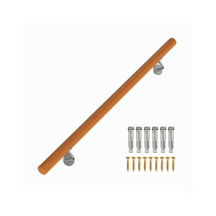 Beech Wood Stair Handrail 80 cm with Wall Brackets, 40 mm Diameter, 200 kg Load