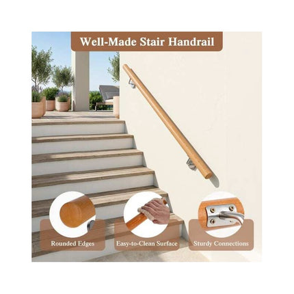 Beech Wood Stair Handrail 80 cm with Wall Brackets, 40 mm Diameter, 200 kg Load