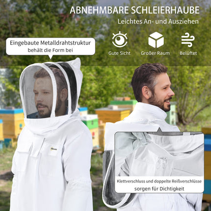 Bavlněný včelařský oblek s kuklou a rukavicemi, unisex, XXXL